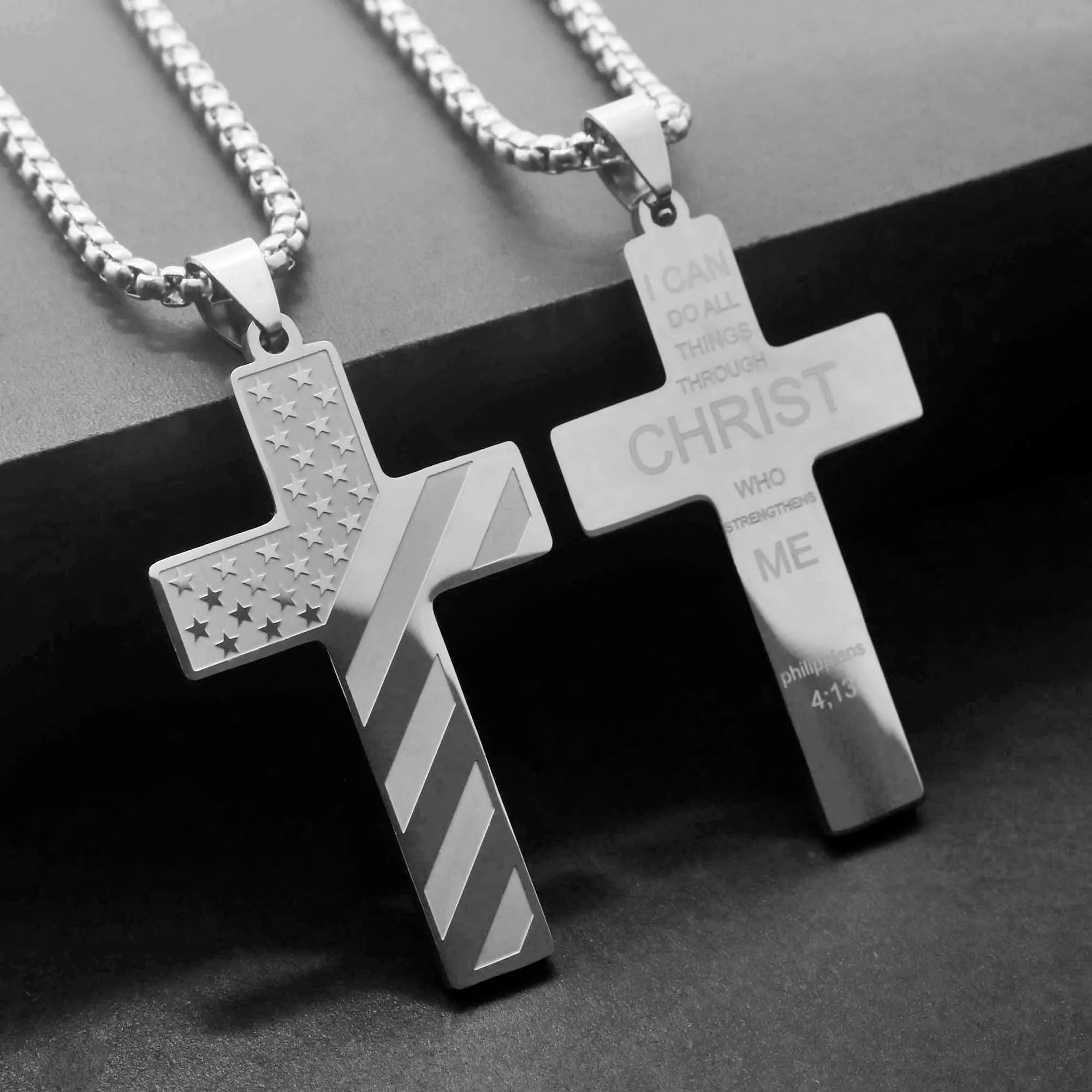 USA Flag Cross Steel Necklace