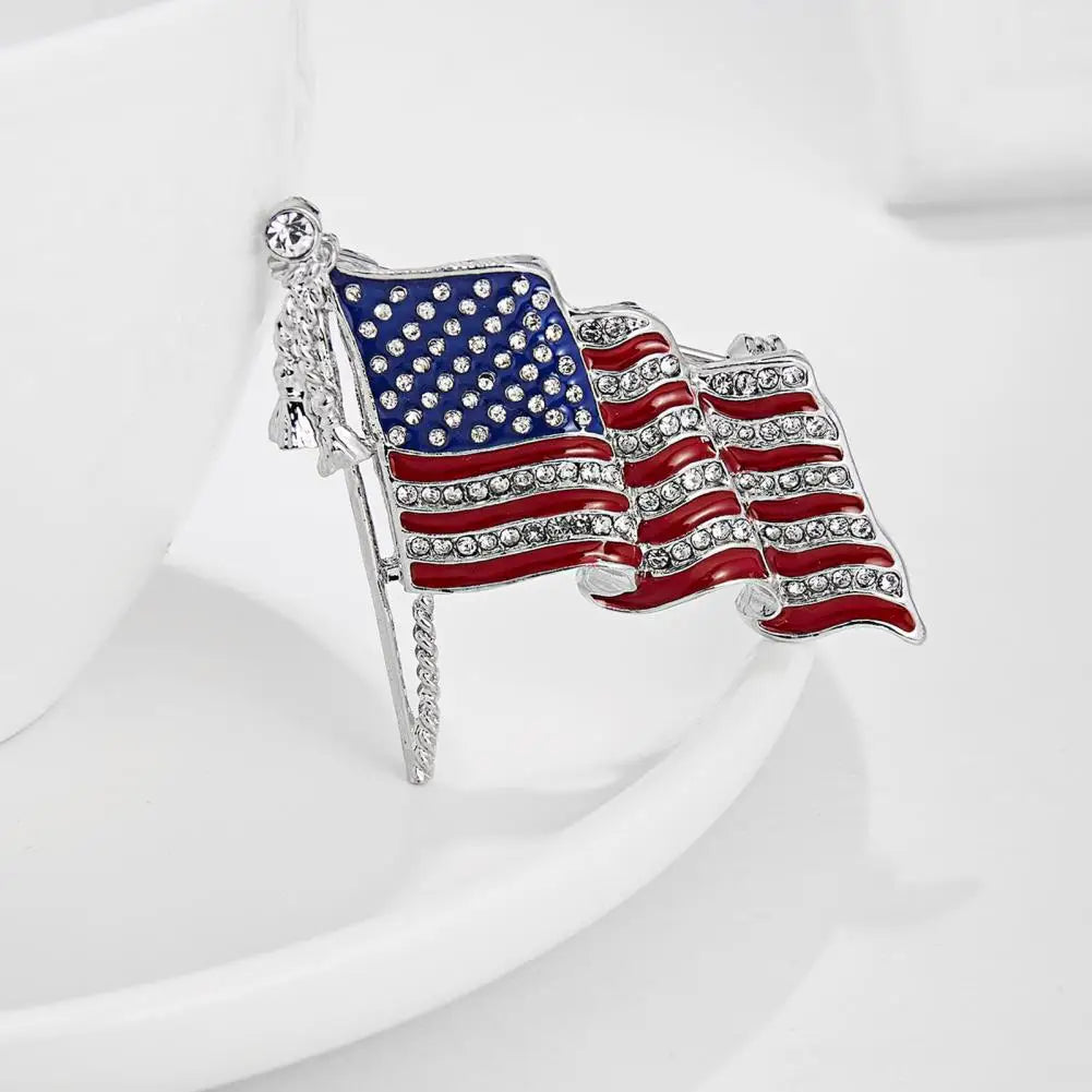 Waving USA Flag Enamel Brooch