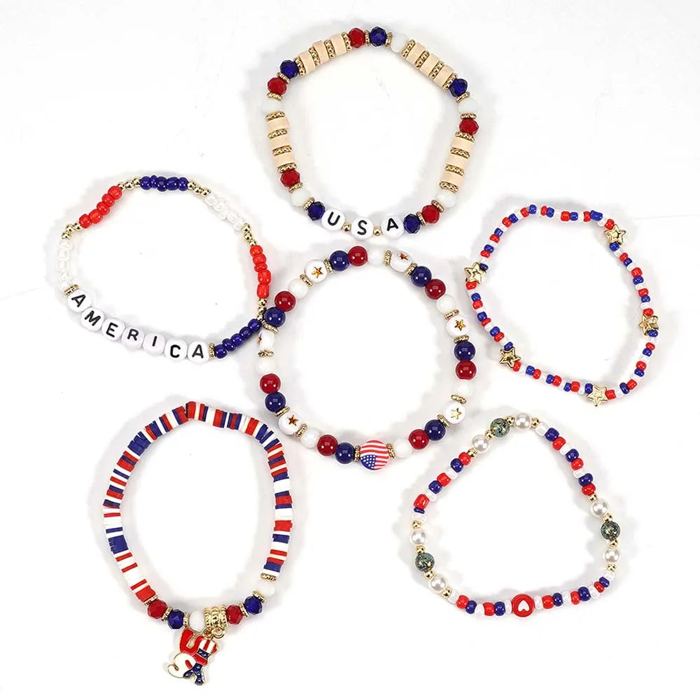 Patriotic USA Bead Bracelet Set
