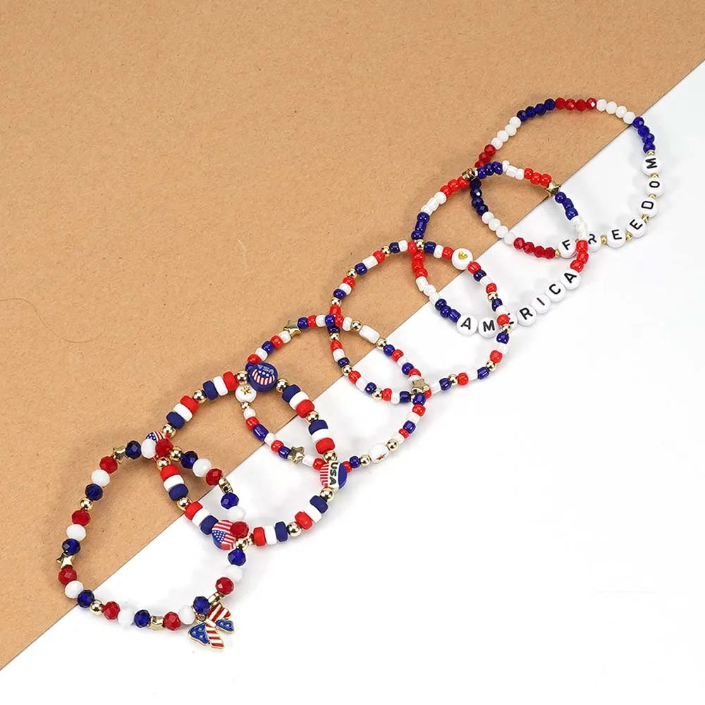 Patriotic USA Bead Bracelet Set